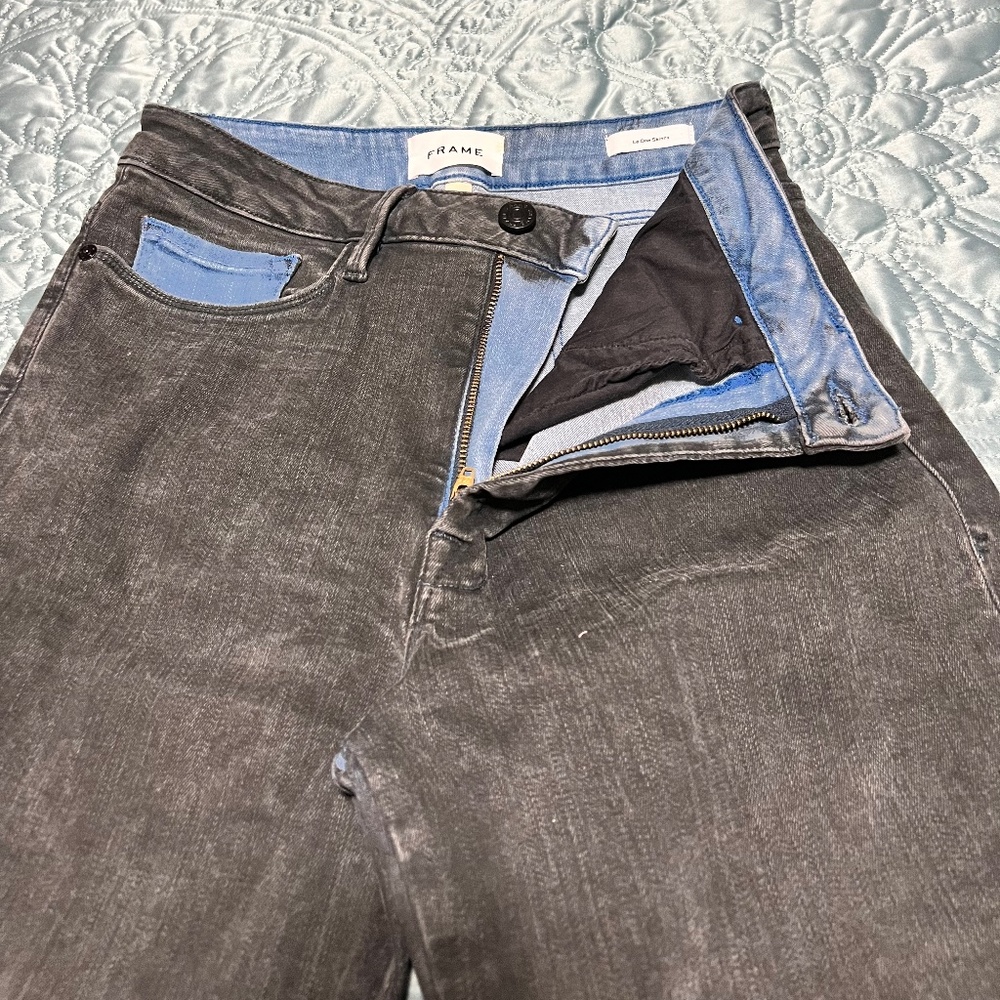 Frame Le One Skinny Jeans, Black and blue,